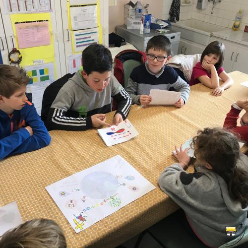 Conseil des élèves autour du logo de l'école mardi 6 mars